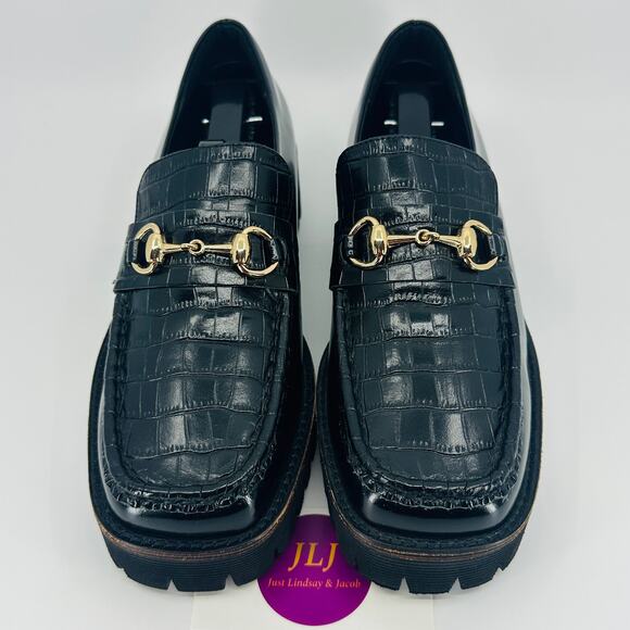 Intentionally Blank Women's HK-2 Croc Embossed Horsebit Lug Sole Loafers Size 9 - Picture 3 of 11